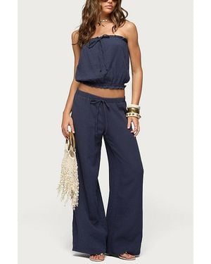 Edikted Viktoria Wide Leg Gauze Pants - Blue