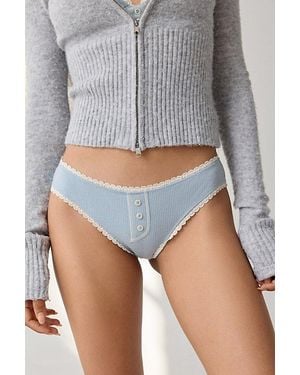 Out From Under Josie Waffle Knit Henley Bikini Undie - Gray