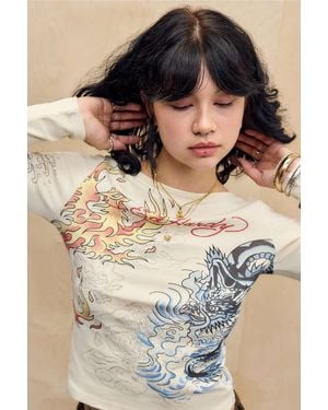 Ed Hardy Uo Exclusive Off-shoulder Long Sleeve T-shirt - Black