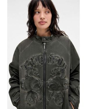 Ed Hardy Khaki Embroidered Zip-through Jacket - Black