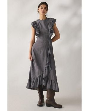 Daisy Street Salem Open Tie-Back Asymmetric Ruffle Maxi Dress - Gray