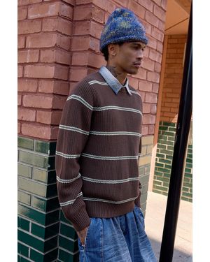 iets frans... Stripe Crew Neck Jumper - Brown