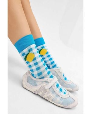 Happy Socks Gingham Lemon Socks - Blue