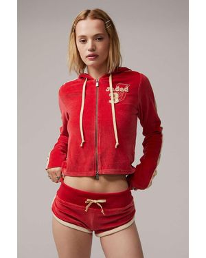 Jaded London Three Velour Fitted Hoodie - Red