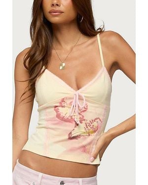 Edikted Conry Tie Front Floral Tank Top - Pink