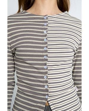 Daisy Street Pecan Contrast Stripe Cardigan - Gray