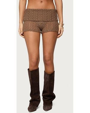 Edikted Rye Sheer Textured Foldover Shorts - Brown