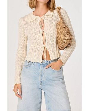 Astr Fannie Pointelle Knit Tie-Front Cardigan - Blue