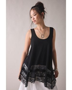Kimchi Blue Winona Lace Trim Hanky Hem Tunic Tank Top - Black