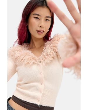 Urban Outfitters Uo Melody Faux Fur Trim Cardigan - Natural
