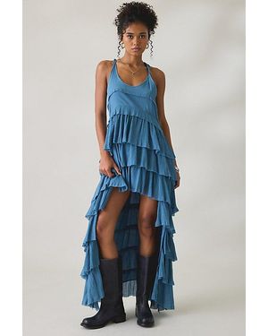 AllSaints Cavalry Crepe Twist Strap Tiered Ruffle High-Low Maxi Dress - Blue