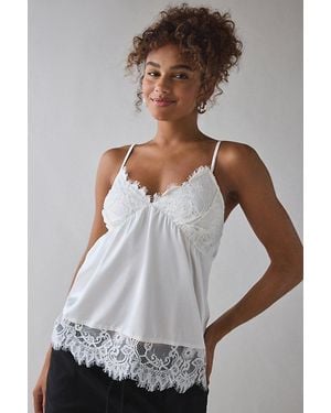 Urban Outfitters Uo Faye Eyelash Lace Trim Cami - Gray