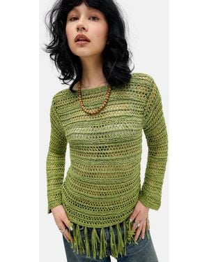 BDG Fringed Stitch Top - Green