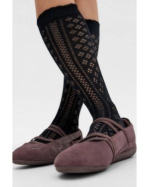 Out From Under Pointelle Knee High Socks - Black
