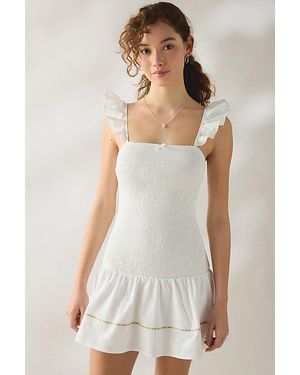 Daisy Street Bloom Drop Waist Smocked Mini Dress - White