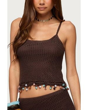Edikted Zeinab Bead Fringe Crochet Top - Black