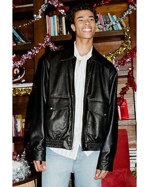 BDG Faux Leather Bomber Jacket - Gray