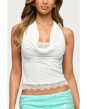 Edikted Layered Lacey Cowl Neck Halter Top - White