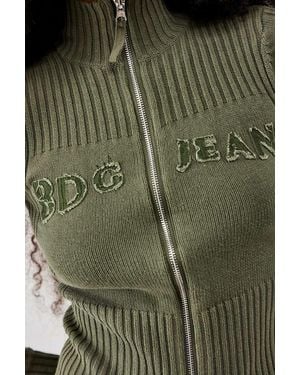 BDG Trainingsoberteil mit reißverschluss aus strick mit distressed-optik - Grün