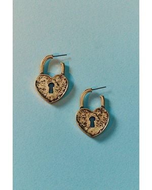 Urban Outfitters Athena Heart Lock Hoop Earring - Blue