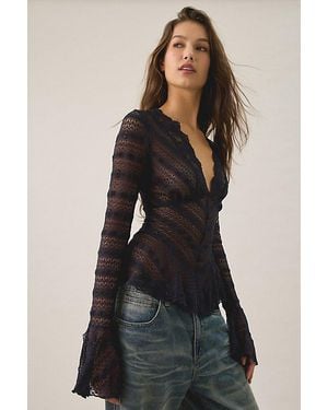 Kimchi Blue Irene Sheer Lace Ruffle Bell Sleeve Top - Black