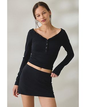 Out From Under Betty Boatneck Long Sleeve Henley Top - Black