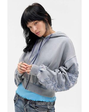 Silence + Noise Silence + Noise Appliqué Cropped Zip-through Hoodie - Grey