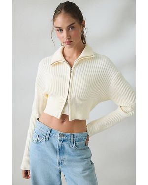 Lioness Priority Zip-Up Mock Neck Sweater - White