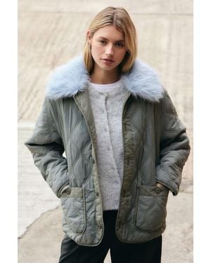 Kimchi Blue Faux Fur Collar Liner Coat Jacket - Grey