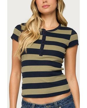 Edikted Rhianon Striped Henley Top - Multicolor