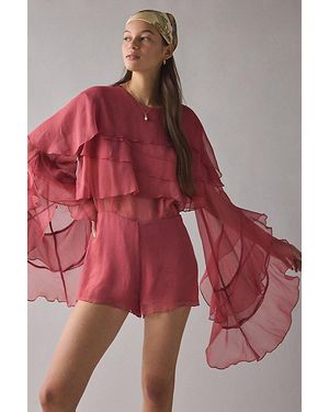 Bardot Carson Ruffle Bell Sleeve Playsuit - Red