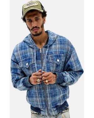 TRUE RELIGION Indigo Plaid Hooded Jacket - Blue
