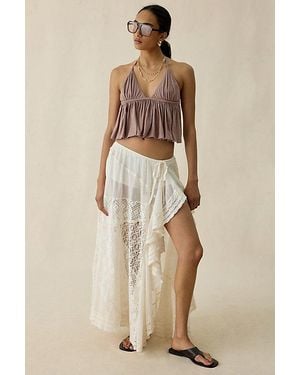 Kimchi Blue Crush On You Sheer Lace Trim Asymmetric Ruffle Maxi Skirt - Natural