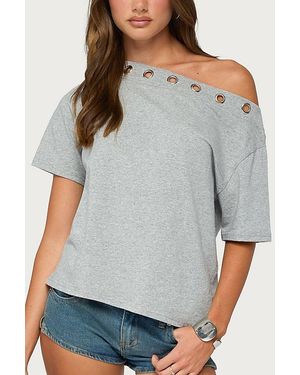 Edikted Leslee Grommet Off Shoulder T Shirt Top - Grey