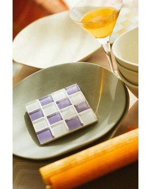 Subtle Studios Chocolate Checkered Glass Tile Coaster - Yellow