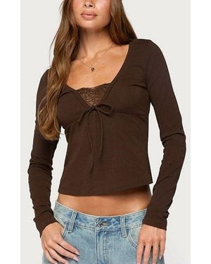 Edikted Saela Lacey Long Sleeve Top - Brown