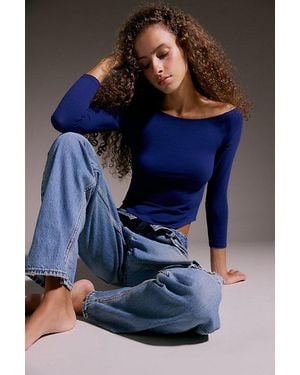 Out From Under Lina Curved Hem 3/4 Sleeve Boatneck Tee - Blue