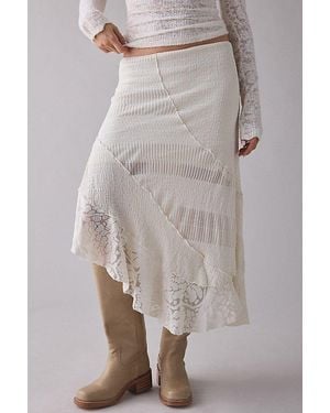 Urban Outfitters Uo Birdie Textured Lace Patchwork Asymmetric Midi Skirt - Gray