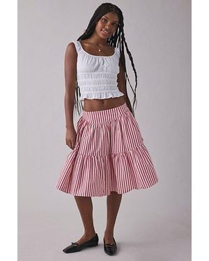 Kimchi Blue Malia Tiered Cotton Midi Skirt - Pink
