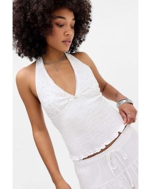 Urban Outfitters Uo Hattie Shirred Halter Top - White