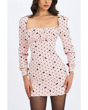 Miss Circle Perla Ruched Bust Velvet-Embossed Bow Mini Dress - Pink