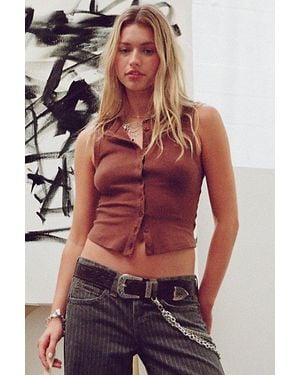 BDG Gigi Knit Button-Down Tank Top - Brown