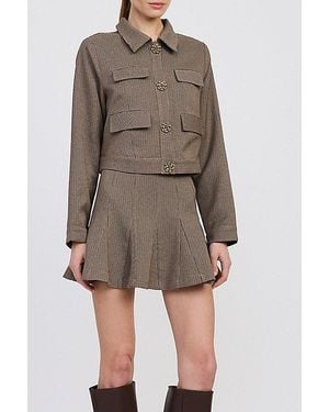 En Saison Aubrielle Floral Button Cropped Houndstooth Jacket - Natural