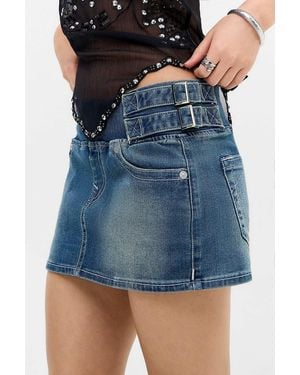 TRUE RELIGION Pull-on Buckled Denim Mini Skirt - Blue