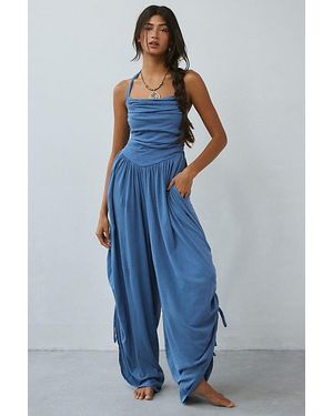 Out From Under Sunkissed Ruched Barrel Leg Jumpsuit - Blue