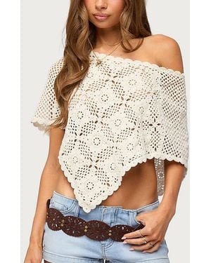 Edikted Lilianna Scalloped Crochet Poncho Top - Natural