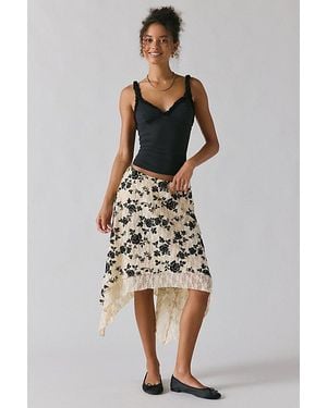 Kimchi Blue Sheer Beauty Flocked Lace Hanky Hem Midi Skirt - Natural