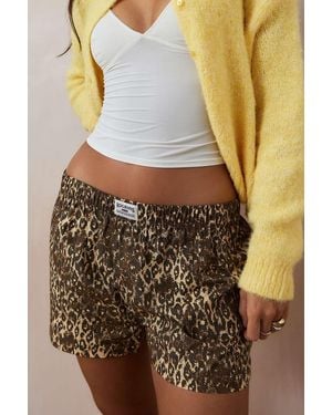 BDG Leopard Print Boxer Shorts - Brown