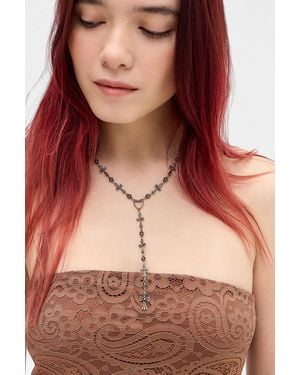 Silence + Noise Silence + Noise Cross Link Lariat Necklace - Brown
