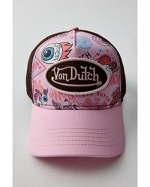 Von Dutch Logo Patch Graphic Trucker Hat - Pink
